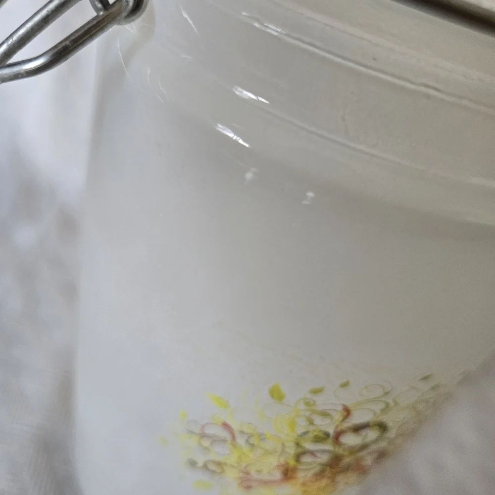 Glass Jar with Tree Design Frosted With Metal Latch